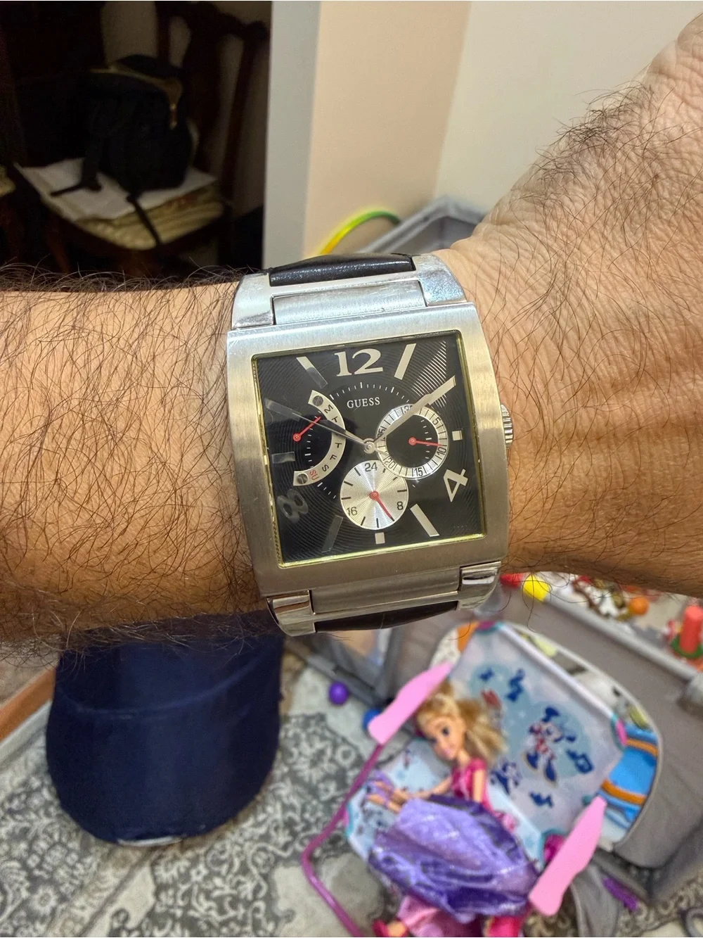 Guess Power Broker Men's Square Multifunction Watch Black Dial Japan Movt Rare